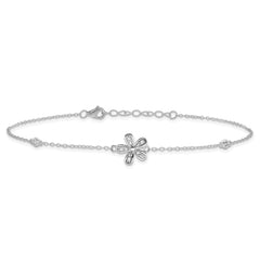 Cheryl M Sterling Silver Rhodium-plated Brilliant-cut CZ Flower 9 Inch Anklet with 1 Inch Extender