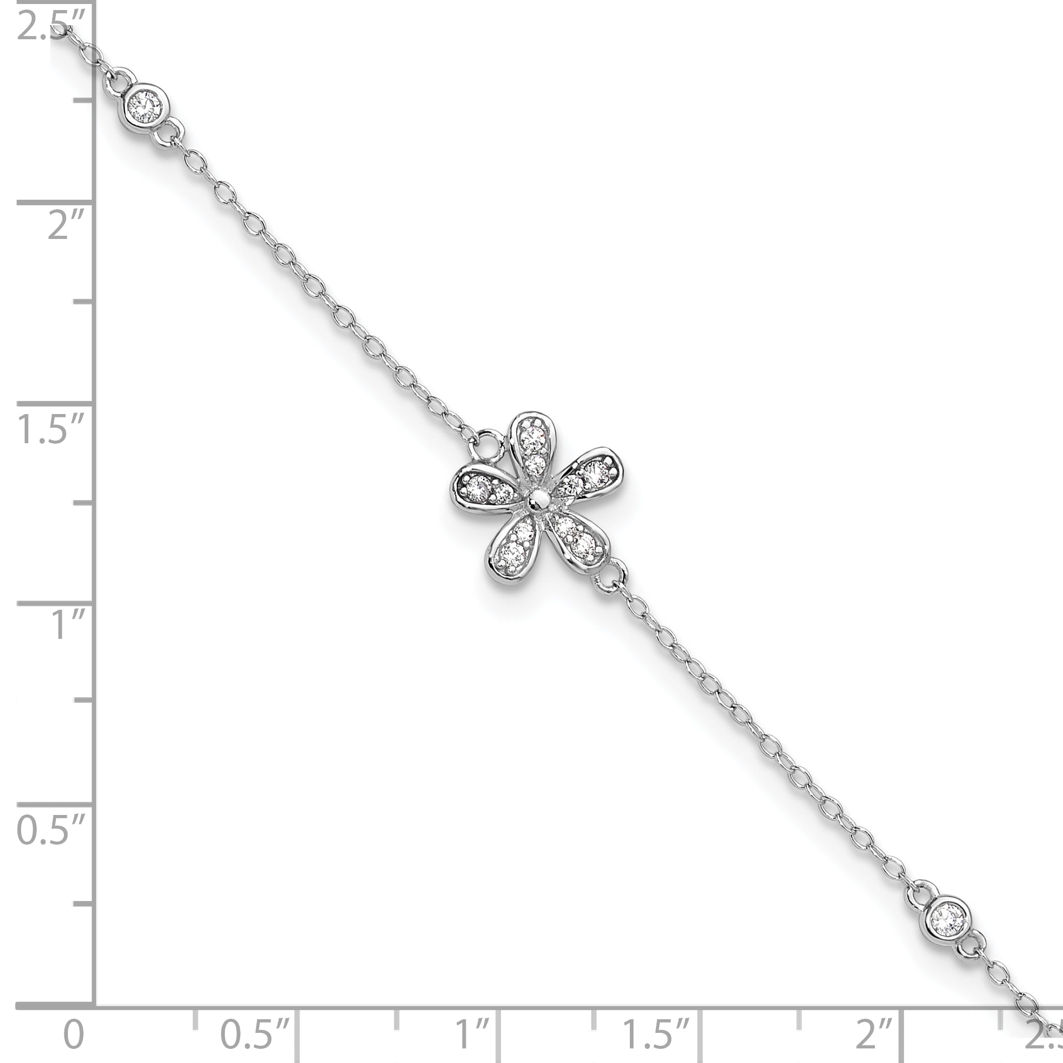 Cheryl M Sterling Silver Rhodium-plated Brilliant-cut CZ Flower 9 Inch Anklet with 1 Inch Extender