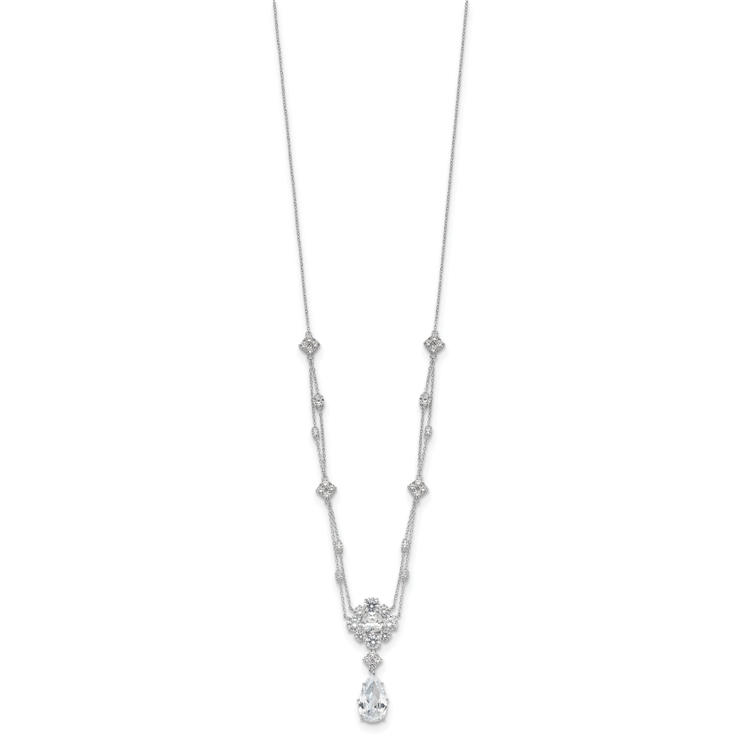 Cheryl M Sterling Silver Rhodium-plated Fancy Cushion-cut and Brilliant-cut CZ Teardrop Dangle 18 Inch Necklace