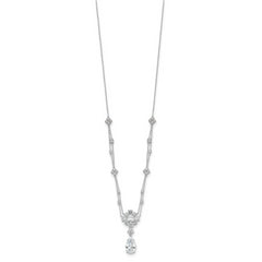 Cheryl M Sterling Silver Rhodium-plated Fancy Cushion-cut and Brilliant-cut CZ Teardrop Dangle 18 Inch Necklace