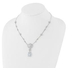 Cheryl M Sterling Silver Rhodium-plated Fancy Cushion-cut and Brilliant-cut CZ Teardrop Dangle 18 Inch Necklace