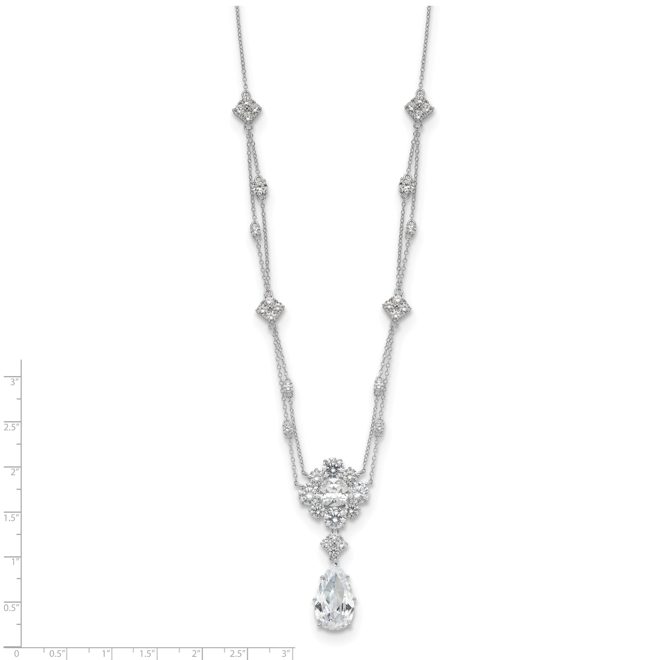 Cheryl M Sterling Silver Rhodium-plated Fancy Cushion-cut and Brilliant-cut CZ Teardrop Dangle 18 Inch Necklace