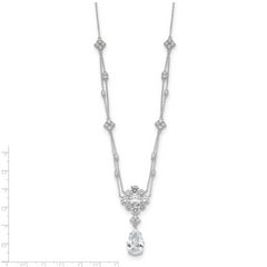 Cheryl M Sterling Silver Rhodium-plated Fancy Cushion-cut and Brilliant-cut CZ Teardrop Dangle 18 Inch Necklace