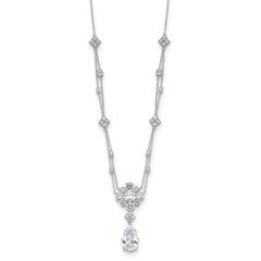 Cheryl M Sterling Silver Rhodium-plated Fancy Cushion-cut and Brilliant-cut CZ Teardrop Dangle 18 Inch Necklace