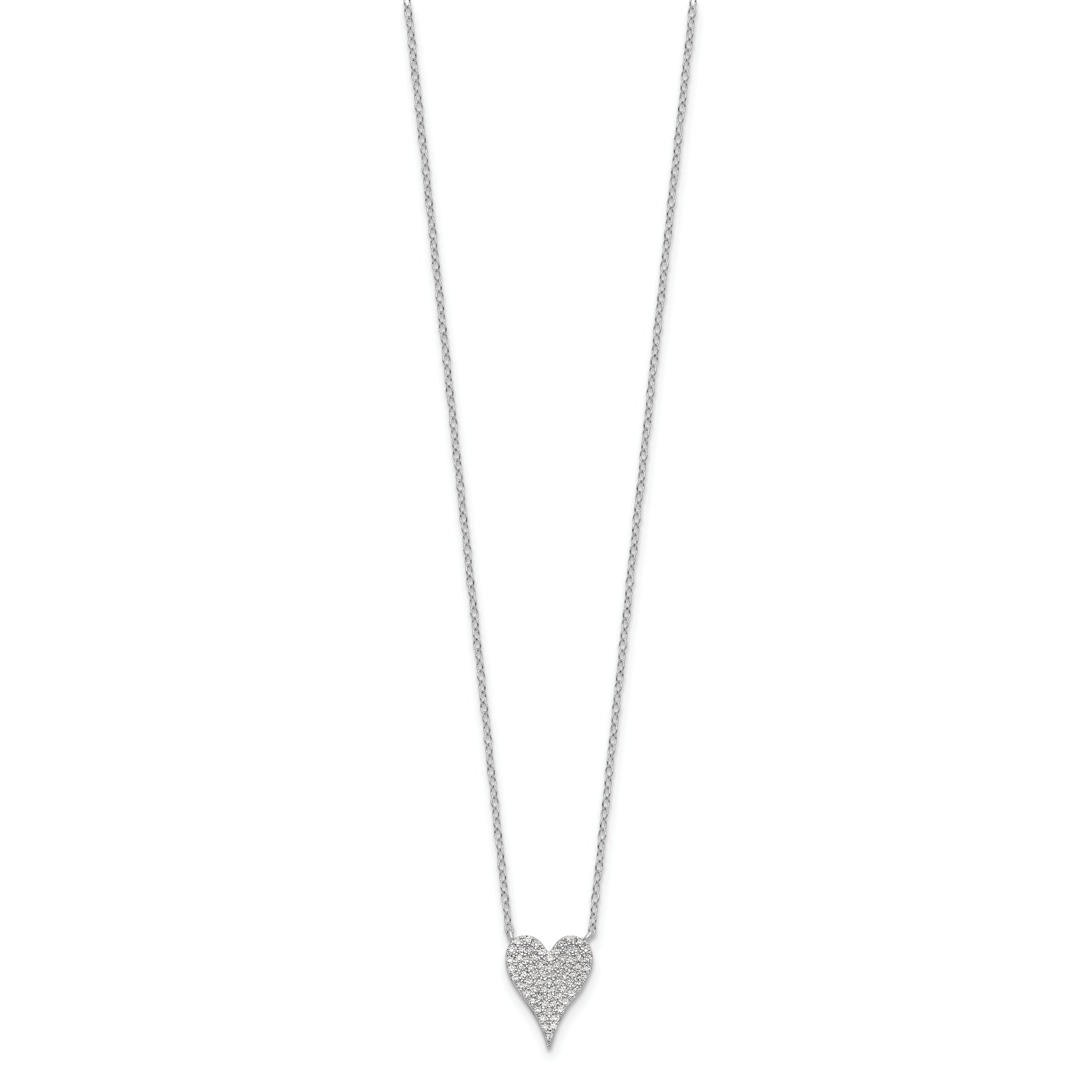 Cheryl M Sterling Silver Rhodium-plated Brilliant-cut Pave CZ Heart 18 Inch Necklace