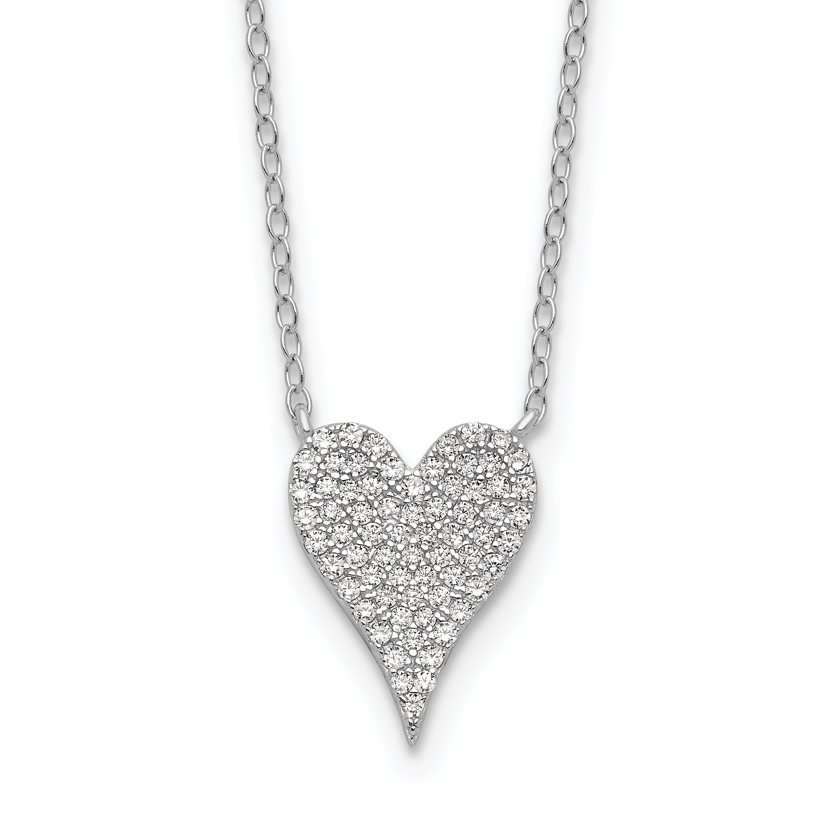 Cheryl M Sterling Silver Rhodium-plated Brilliant-cut Pave CZ Heart 18 Inch Necklace