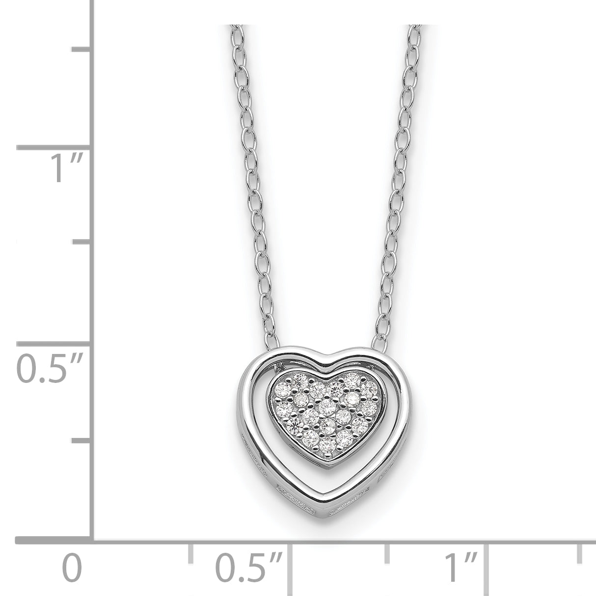 Cheryl M Sterling Silver Rhodium-plated Brilliant-cut CZ Double Heart 18 Inch Necklace