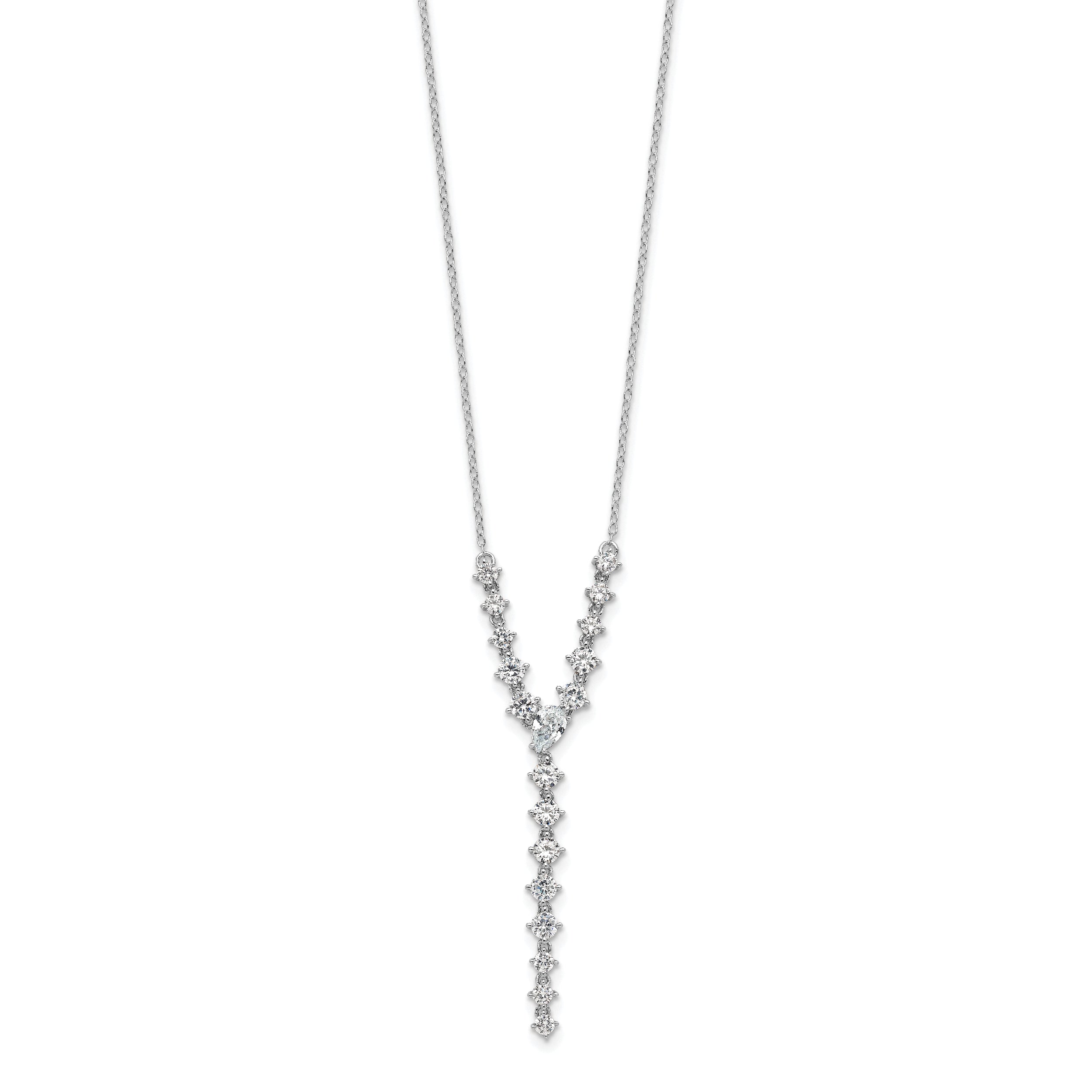 Cheryl M Sterling Silver Rhodium-plated Fancy Brilliant-cut Round & Pear CZ Y-Drop 16 Inch Necklace