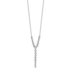 Cheryl M Sterling Silver Rhodium-plated Fancy Brilliant-cut Round & Pear CZ Y-Drop 16 Inch Necklace