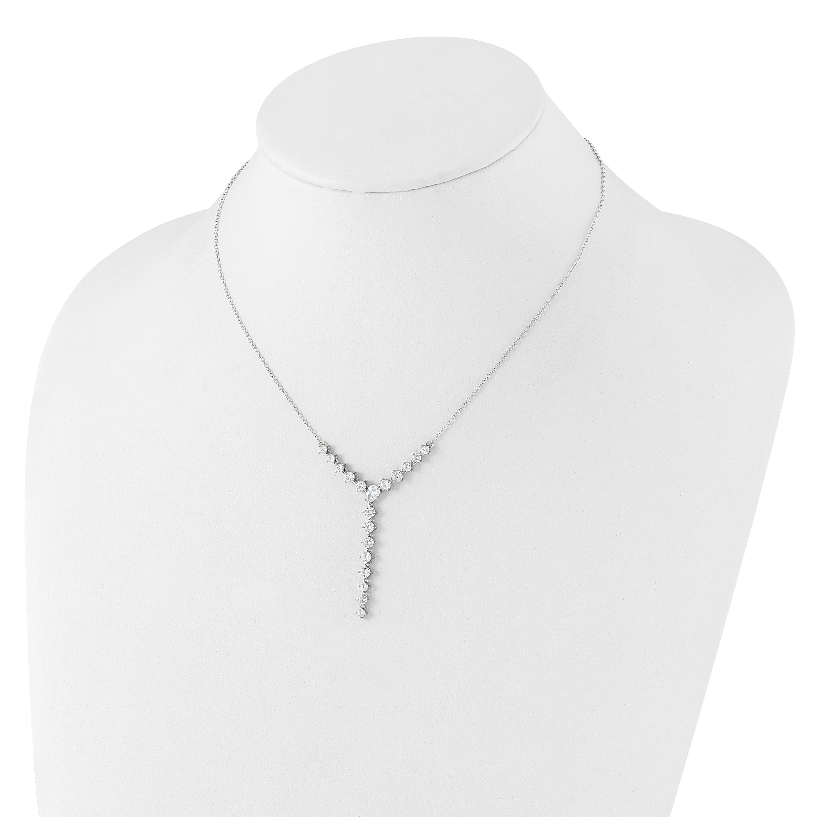 Cheryl M Sterling Silver Rhodium-plated Fancy Brilliant-cut Round & Pear CZ Y-Drop 16 Inch Necklace