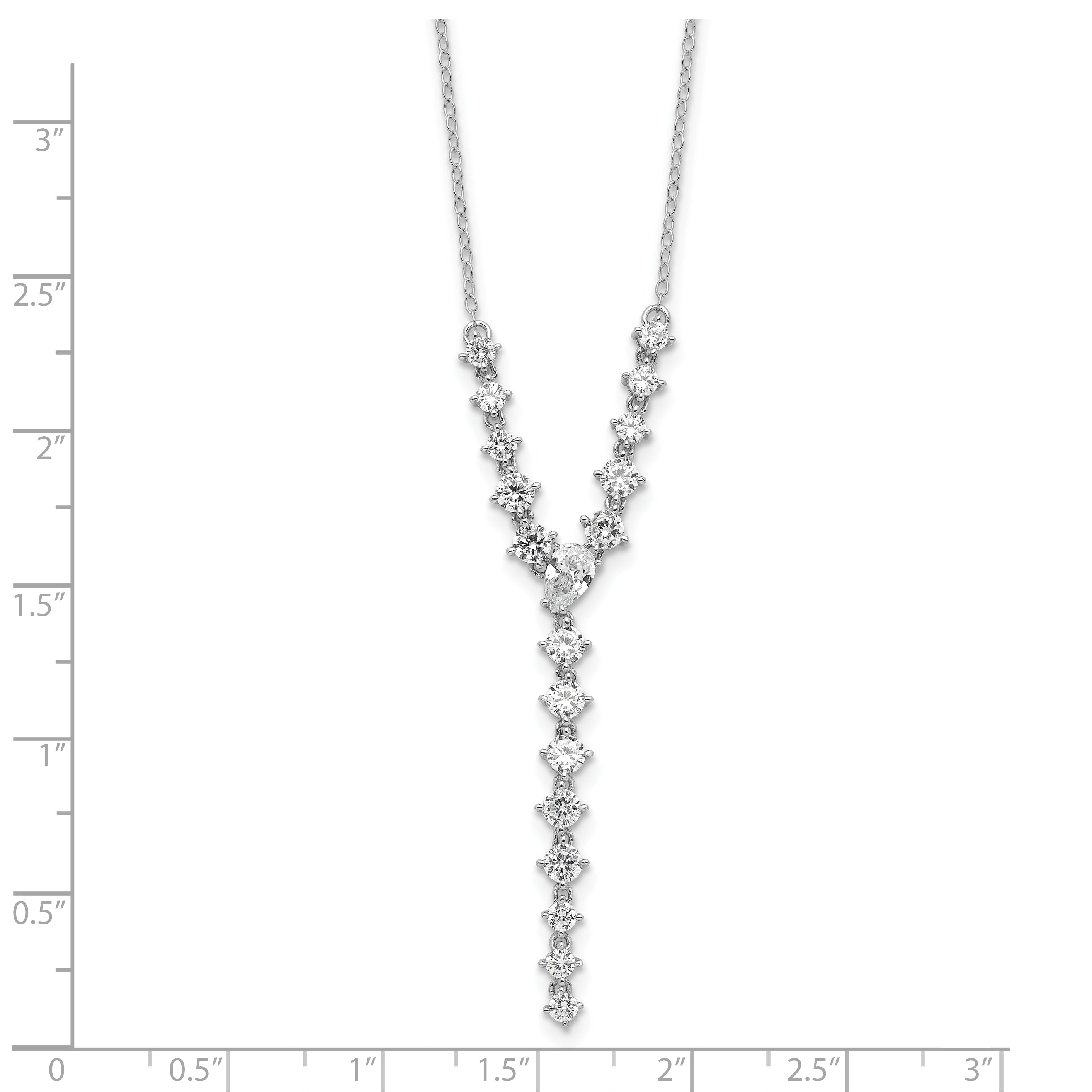 Cheryl M Sterling Silver Rhodium-plated Fancy Brilliant-cut Round & Pear CZ Y-Drop 16 Inch Necklace