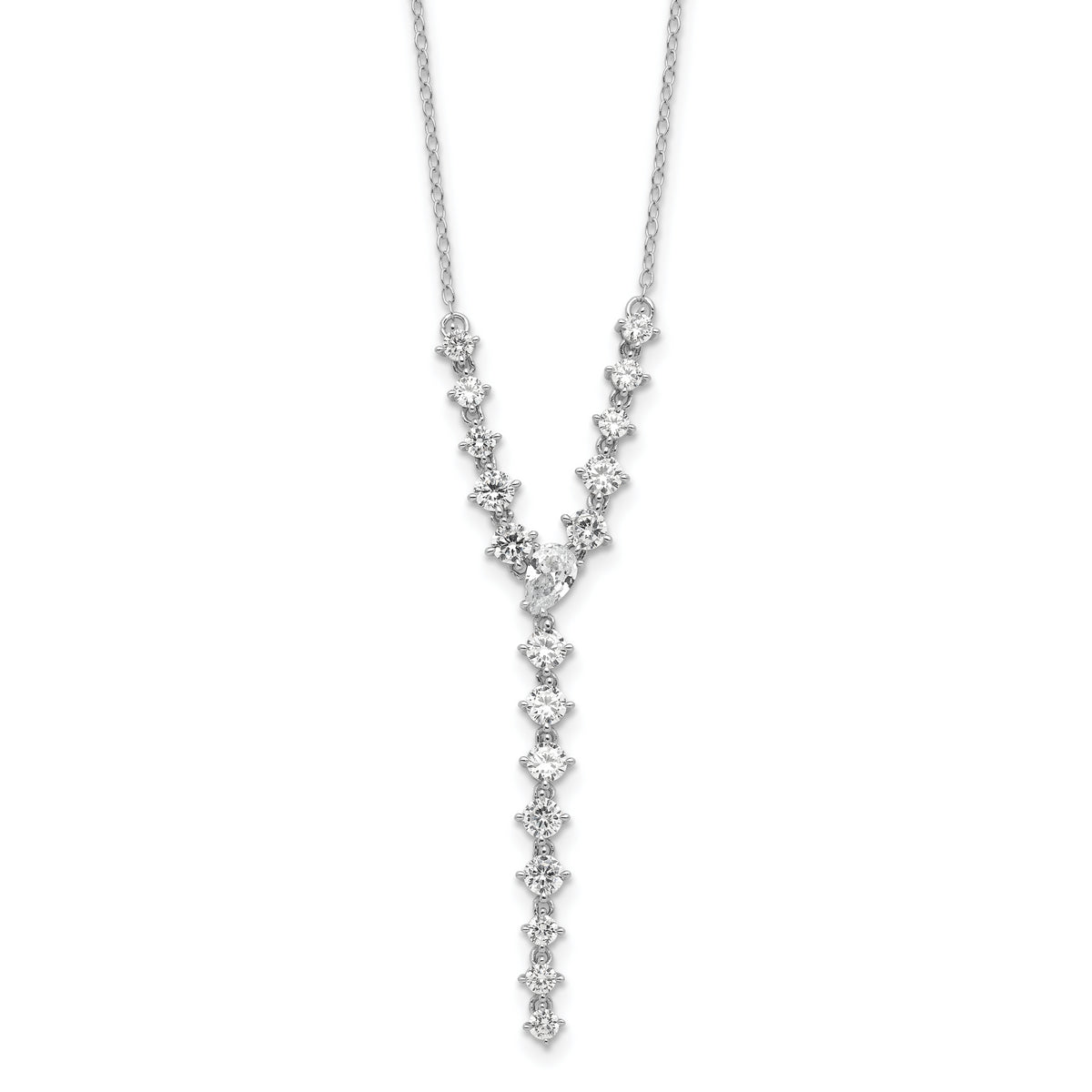 Cheryl M Sterling Silver Rhodium-plated Fancy Brilliant-cut Round & Pear CZ Y-Drop 16 Inch Necklace