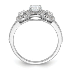 Cheryl M Sterling Silver Rhodium-plated Brilliant-cut CZ 3-Stone Halo with Textured Side Ring