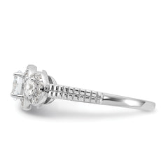 Cheryl M Sterling Silver Rhodium-plated Brilliant-cut CZ 3-Stone Halo with Textured Side Ring