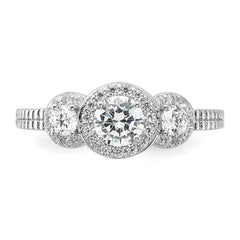 Cheryl M Sterling Silver Rhodium-plated Brilliant-cut CZ 3-Stone Halo with Textured Side Ring