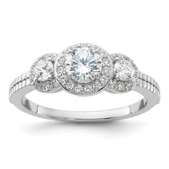 Cheryl M Sterling Silver Rhodium-plated Brilliant-cut CZ 3-Stone Halo with Textured Side Ring