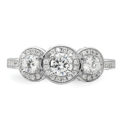 Cheryl M Sterling Silver Rhodium-plated Brilliant-cut CZ Three Stone Halo With Side Stones Ring