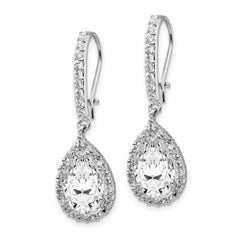 Cheryl M Sterling Silver Rhodium-plated Checkerboard-cut Pear Shaped and Brilliant-cut CZ Halo Kidney Wire Dangle Earrings