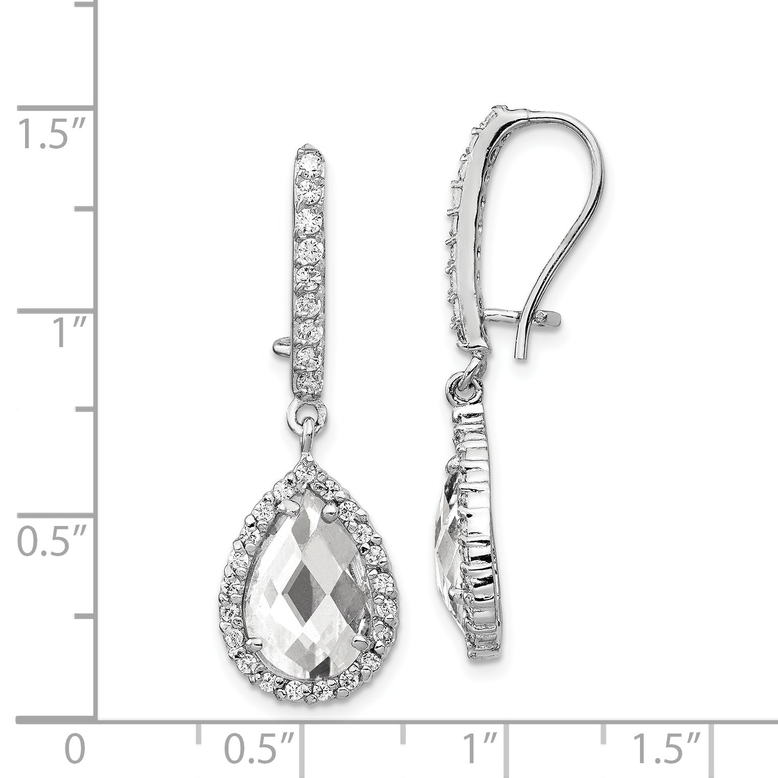 Cheryl M Sterling Silver Rhodium-plated Checkerboard-cut Pear Shaped and Brilliant-cut CZ Halo Kidney Wire Dangle Earrings