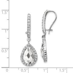 Cheryl M Sterling Silver Rhodium-plated Checkerboard-cut Pear Shaped and Brilliant-cut CZ Halo Kidney Wire Dangle Earrings