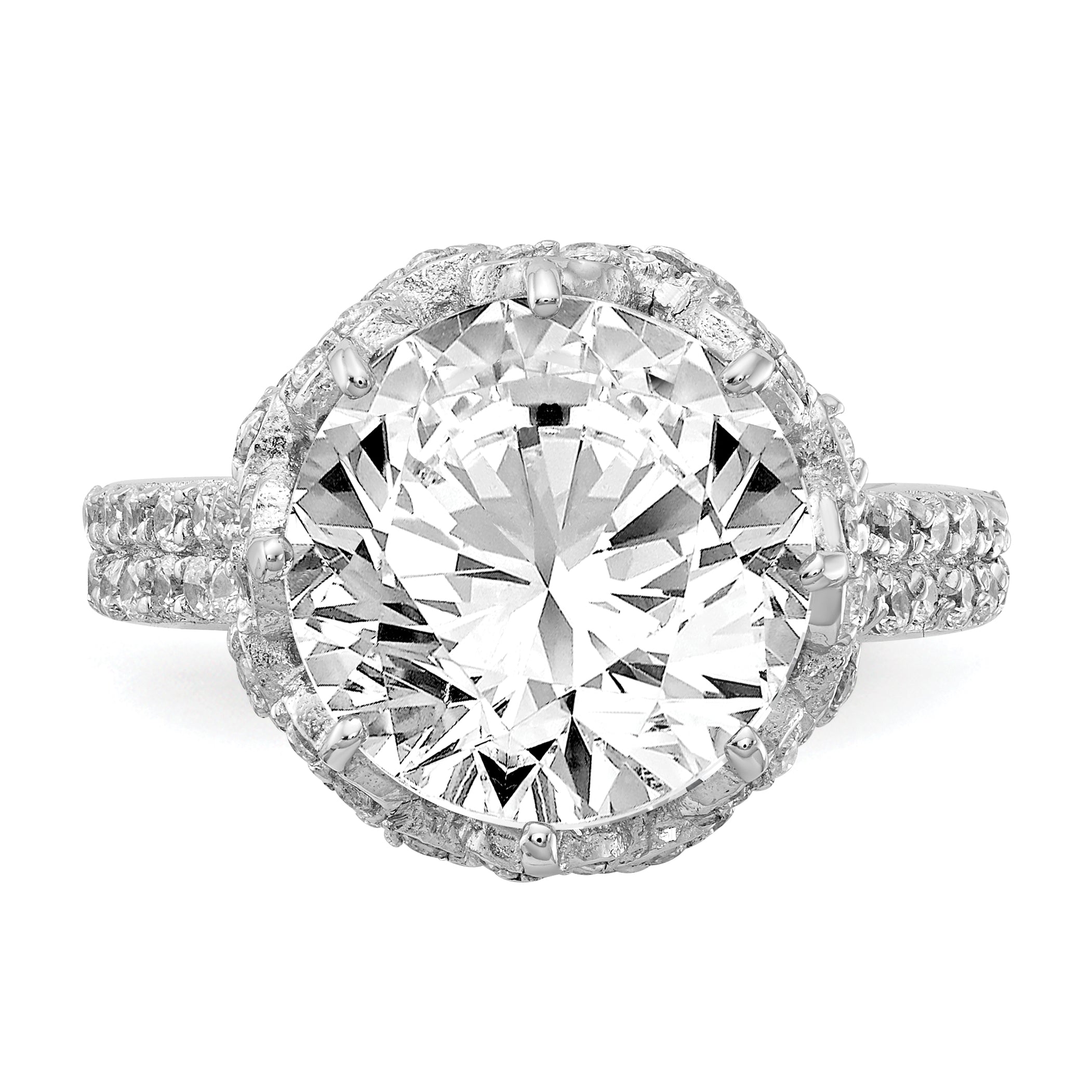 Cheryl M Sterling Silver Rhodium-plated Brilliant-cut Round CZ Ring