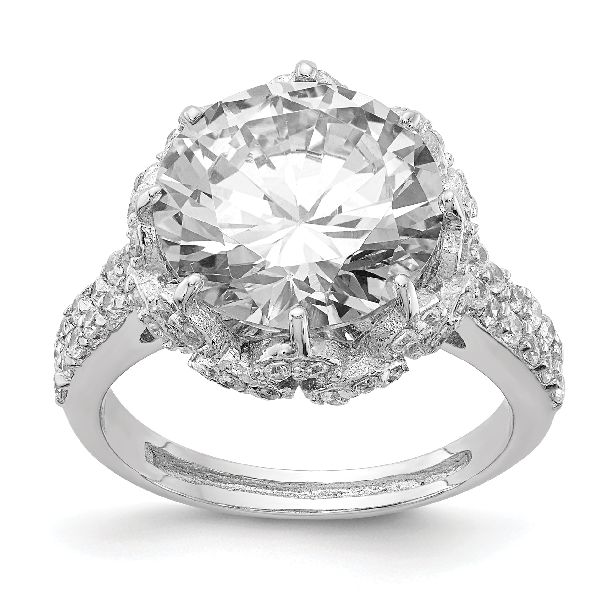 Cheryl M Sterling Silver Rhodium-plated Brilliant-cut Round CZ Ring