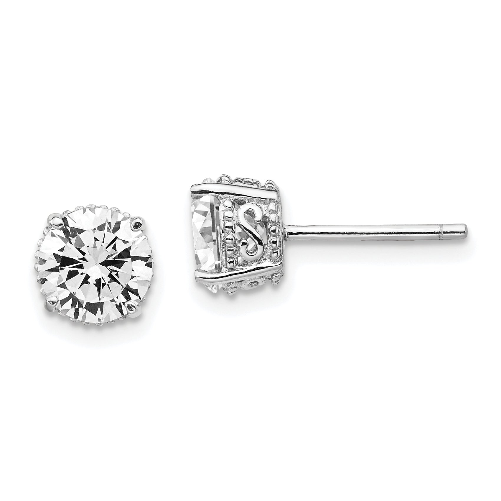 Cheryl M Sterling Silver Rhodium-plated Brilliant-cut CZ 6.5mm Stud Post Earrings