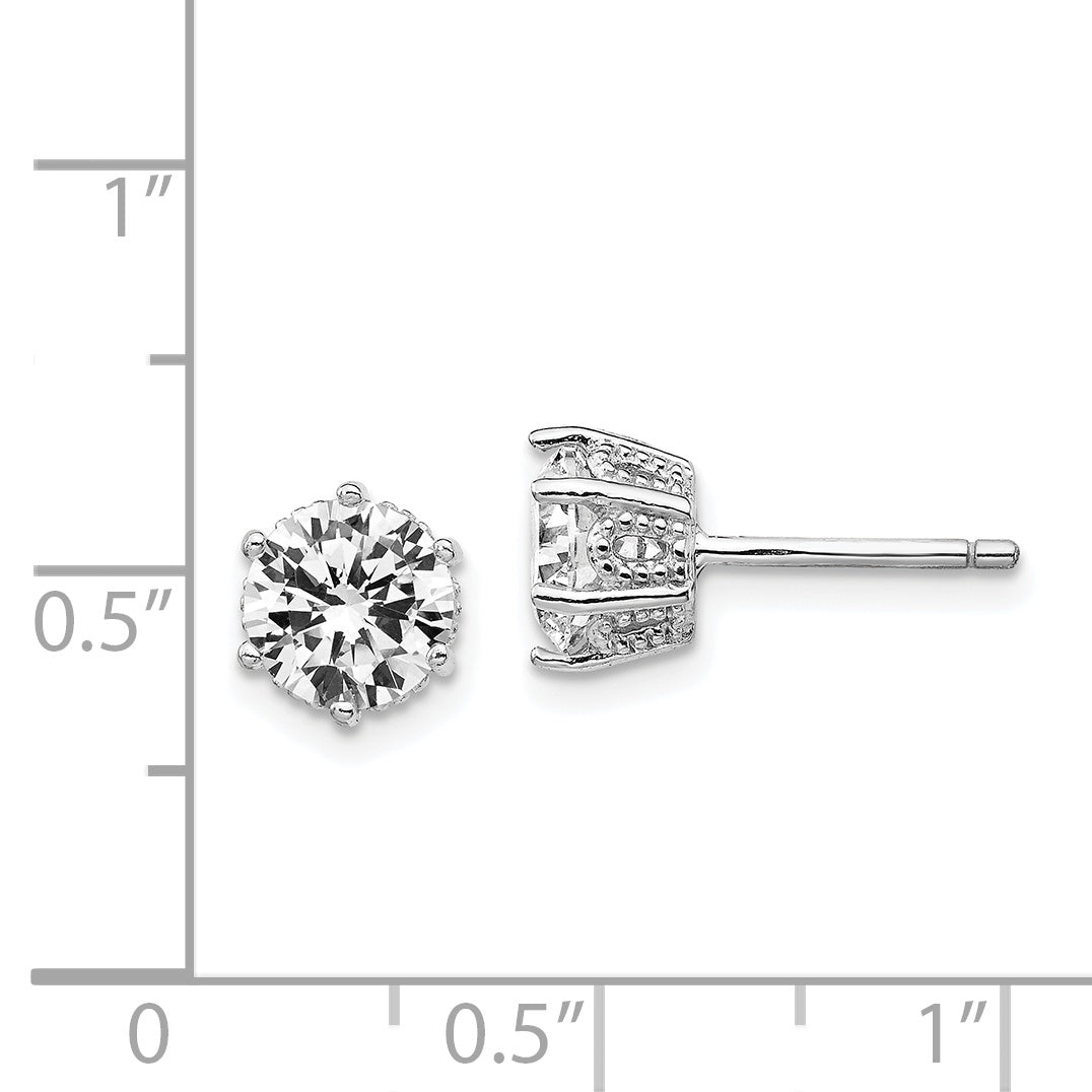 Cheryl M Sterling Silver Rhodium-plated Brilliant-cut 6.5mm CZ Post Stud Earrings