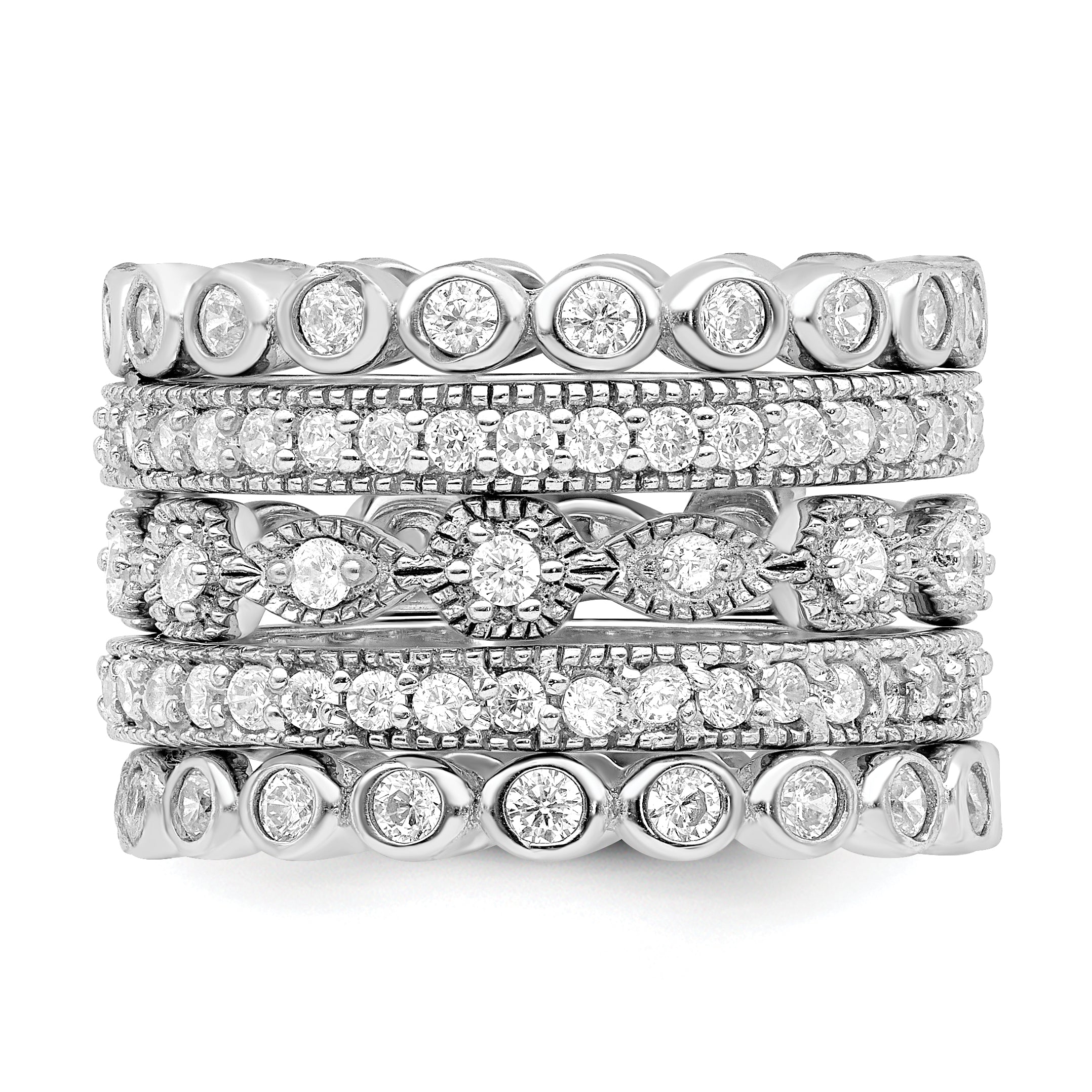 Cheryl M Sterling Silver Rhodium-plated Brilliant-cut CZ 5 Piece Eternity Ring Set