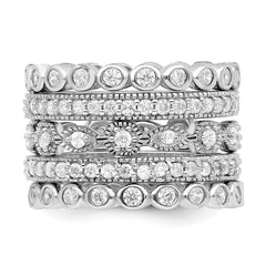 Cheryl M Sterling Silver Rhodium-plated Brilliant-cut CZ 5 Piece Eternity Ring Set