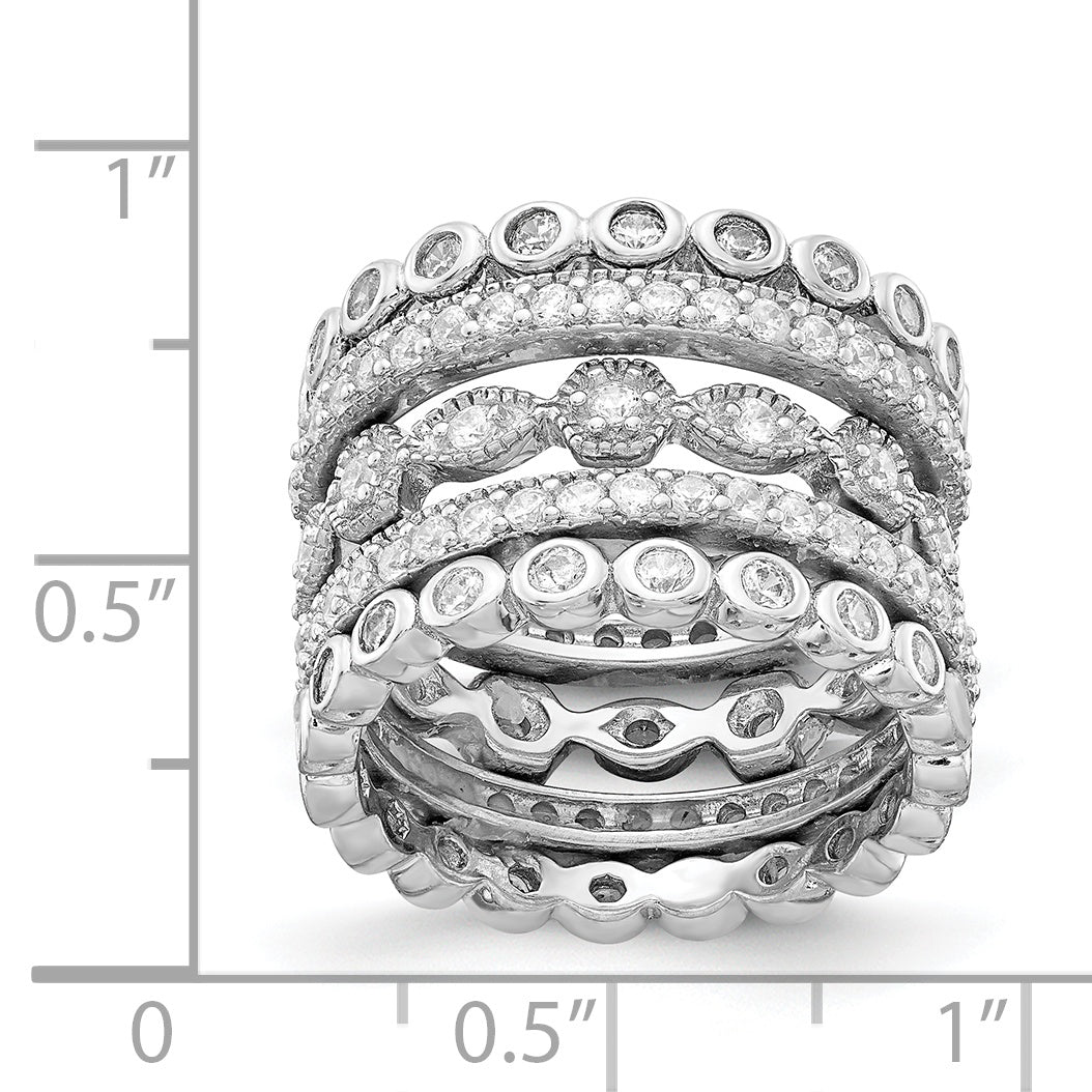 Cheryl M Sterling Silver Rhodium-plated Brilliant-cut CZ 5 Piece Eternity Ring Set