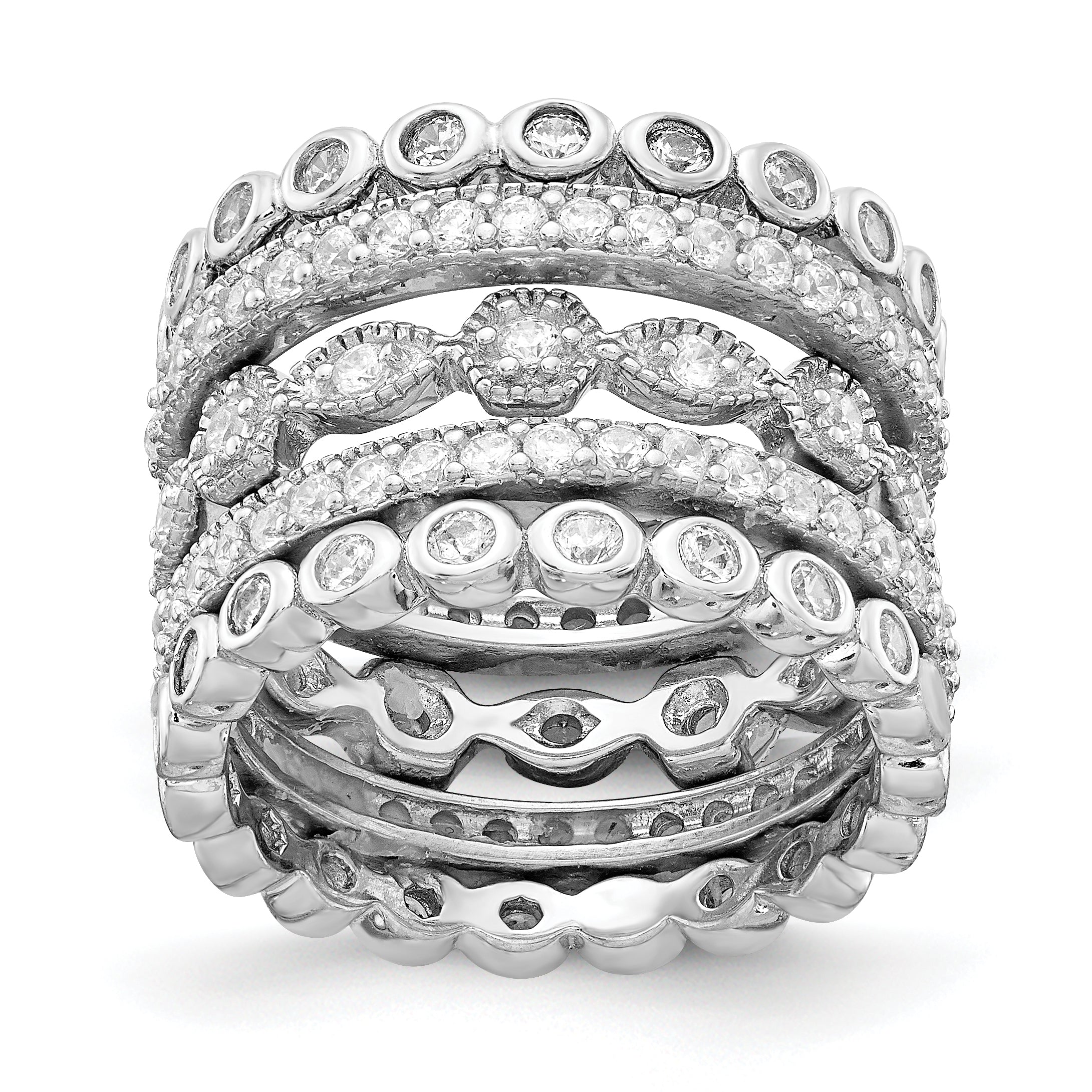 Cheryl M Sterling Silver Rhodium-plated Brilliant-cut CZ 5 Piece Eternity Ring Set