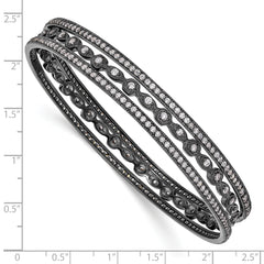 Cheryl M Sterling Silver Black-plated CZ Three Bangle Set