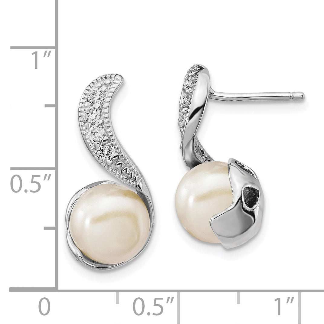 Cheryl M Sterling Silver Rhodium-plated Freshwater Cultured Pearl and Brilliant-cut CZ Post Dangle Earrings