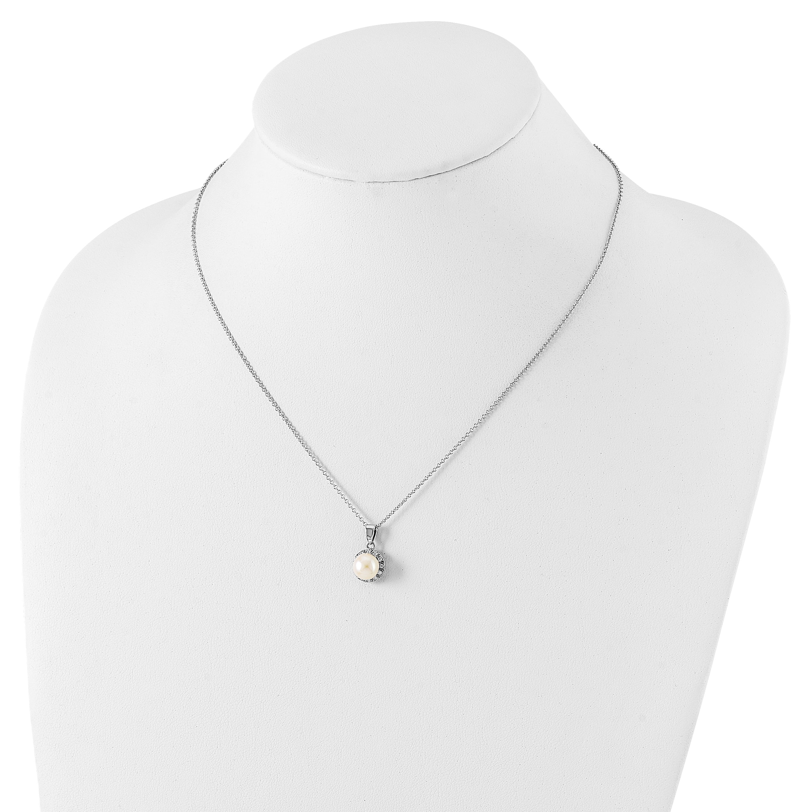 Cheryl M Sterling Silver Rhodium-plated Freshwater Cultured Pearl and Brilliant-cut CZ 18 Inch Necklace