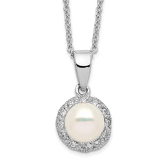 Cheryl M Sterling Silver Rhodium-plated Freshwater Cultured Pearl and Brilliant-cut CZ 18 Inch Necklace