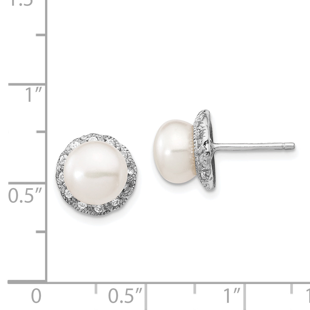 Cheryl M Sterling Silver Rhodium-plated White Freshwater Cultured Pearl and Brilliant-cut CZ Post Earrings