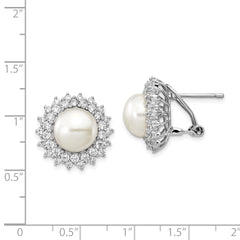 Cheryl M Sterling Silver Rhodium-plated Freshwater Cultured Pearl and Brilliant-cut CZ Omega Back Earrings