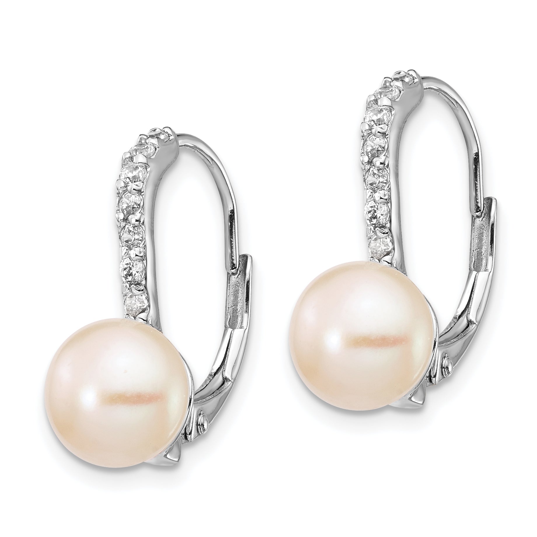 Cheryl M Sterling Silver Rhodium-plated Freshwater Cultured Pearl and Brilliant-cut CZ Leverback Earrings