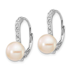 Cheryl M Sterling Silver Rhodium-plated Freshwater Cultured Pearl and Brilliant-cut CZ Leverback Earrings