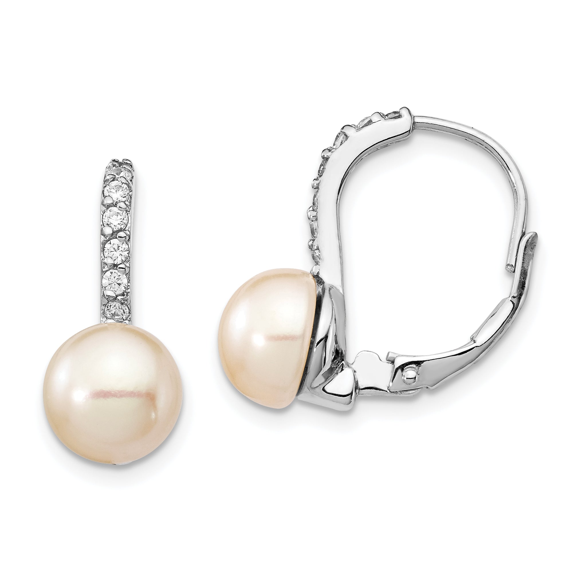 Cheryl M Sterling Silver Rhodium-plated Freshwater Cultured Pearl and Brilliant-cut CZ Leverback Earrings