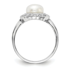 Cheryl M Sterling Silver Rhodium-plated Freshwater Cultured Pearl and Brilliant-cut CZ Ring