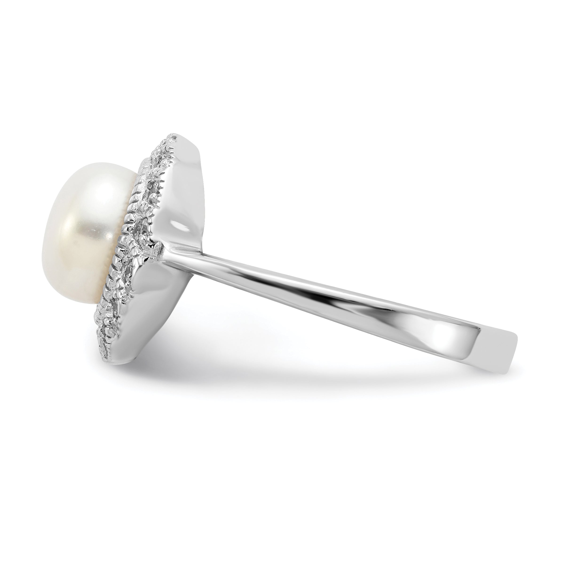 Cheryl M Sterling Silver Rhodium-plated Freshwater Cultured Pearl and Brilliant-cut CZ Ring