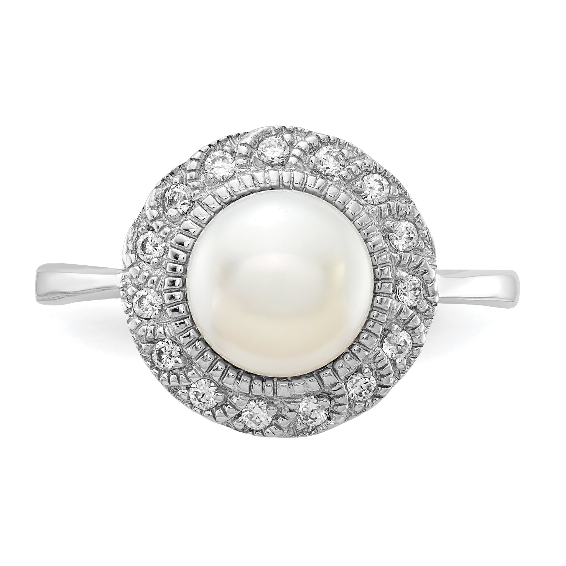 Cheryl M Sterling Silver Rhodium-plated Freshwater Cultured Pearl and Brilliant-cut CZ Ring