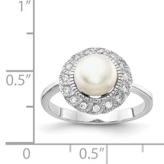 Cheryl M Sterling Silver Rhodium-plated Freshwater Cultured Pearl and Brilliant-cut CZ Ring