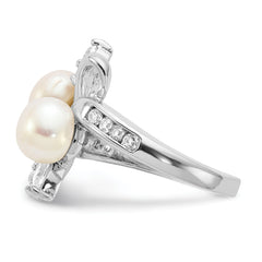 Cheryl M Sterling Silver Rhodium-plated Freshwater Cultured Pearl and Brilliant-cut CZ Leaves Ring