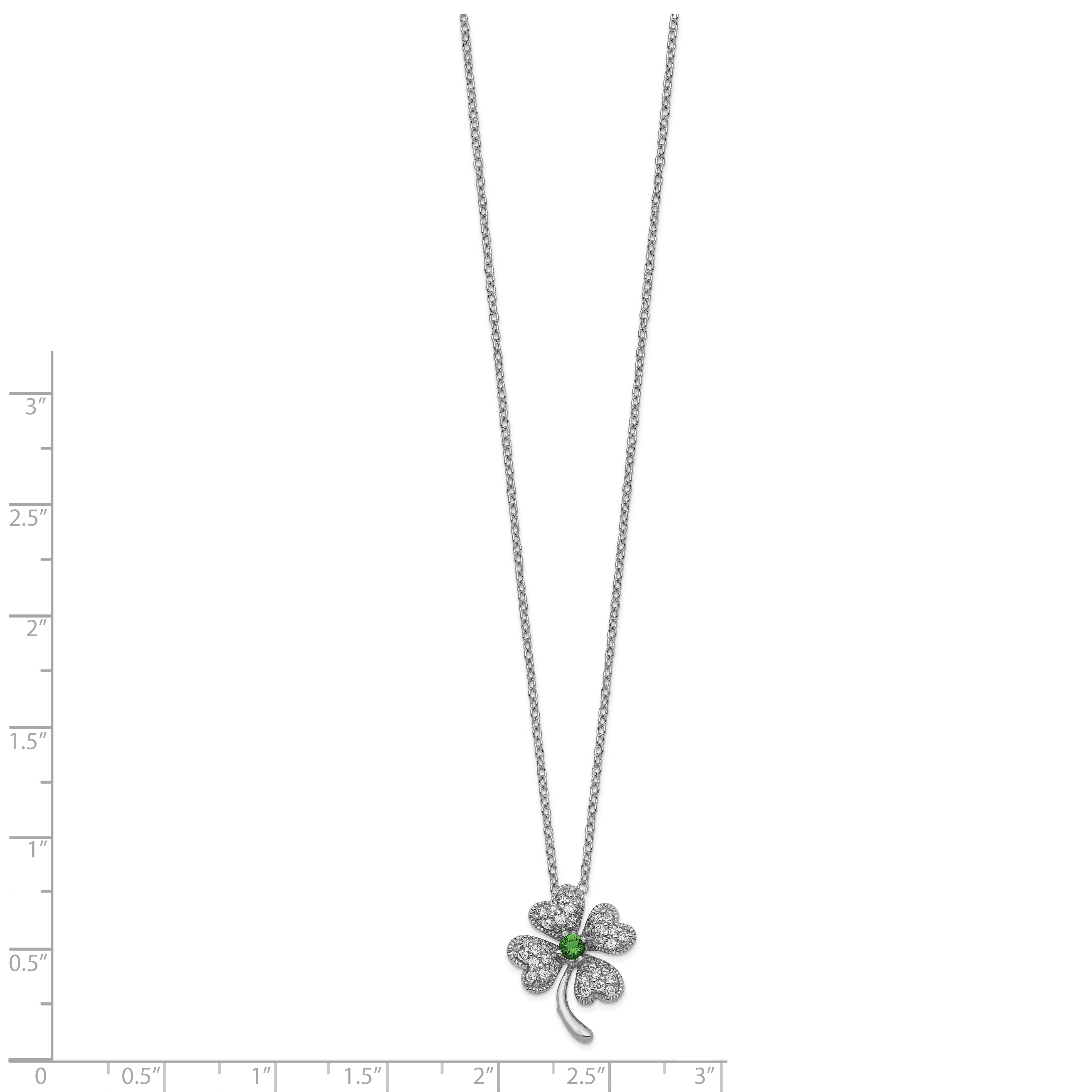 Cheryl M Sterling Silver Rhodium-plated Brilliant-cut Green Glass and Brilliant-cut White CZ Four Leaf Clover 18 Inch Necklace