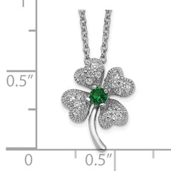 Cheryl M Sterling Silver Rhodium-plated Brilliant-cut Green Glass and Brilliant-cut White CZ Four Leaf Clover 15 Inch Necklace