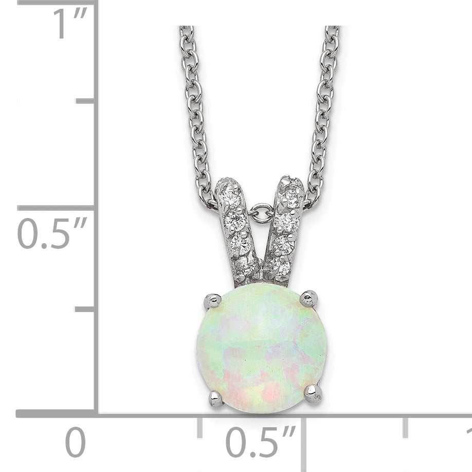 Cheryl M Sterling Silver Rhodium-plated Cabochon Lab Created Opal and Brilliant-cut CZ Split Bail 18 Inch Necklace