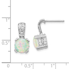 Cheryl M Sterling Silver Rhodium-plated 8mm Cabochon Lab Created Opal and Brilliant-cut CZ Post Dangle Earrings